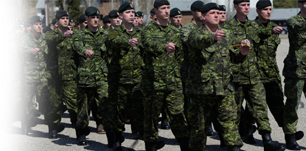 A group of soldiers marching side by side